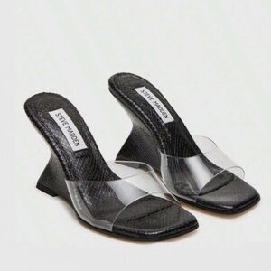 Steve Madden Serpent Black Wedges with clear PVC size 10